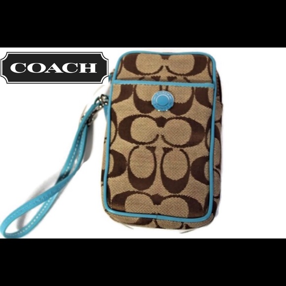 Coach Handbags - Coach signature wristlet with light blue accents